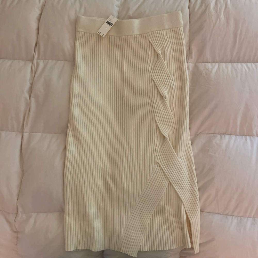 Maeve Cream Ribbed Pencil Skirt Knee-Length